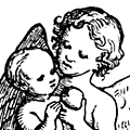 Kupferstich mit Baby und Engel